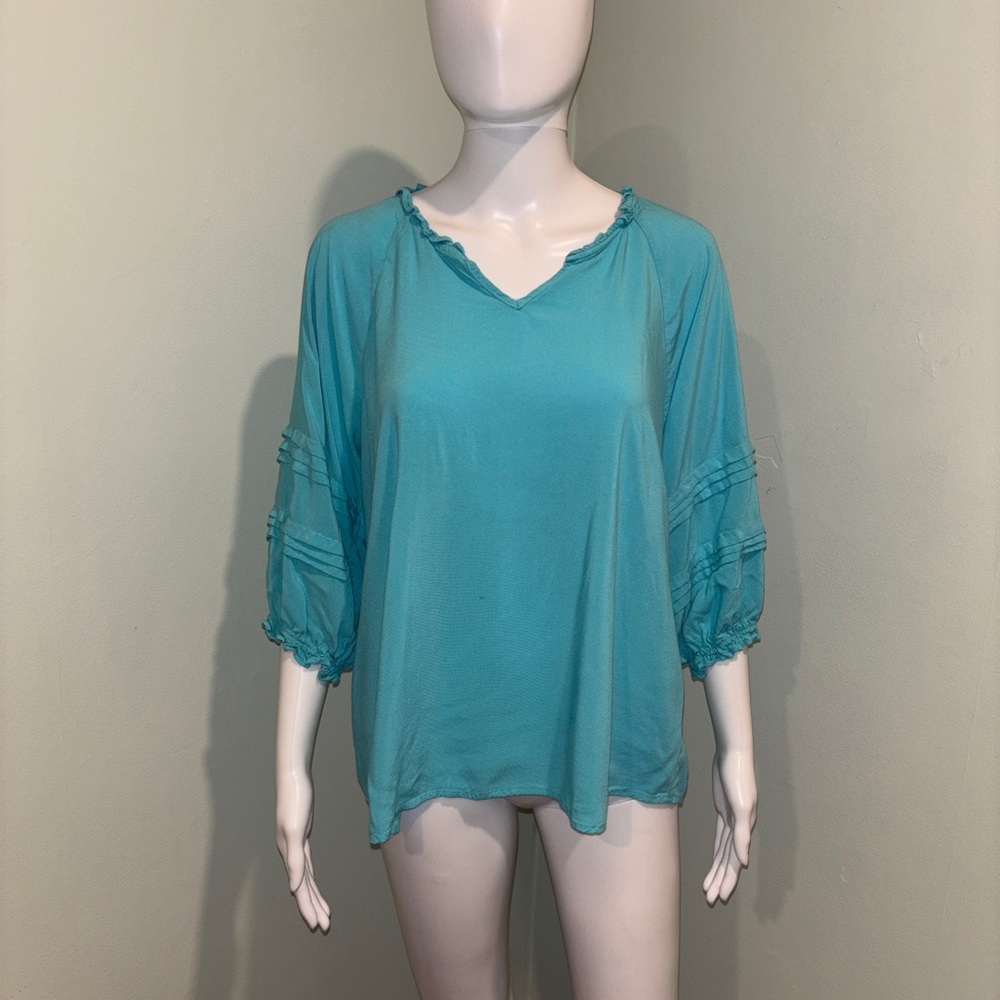 Andree by Unit Blue 3/4 Sleeve Ruffled Blouse - L